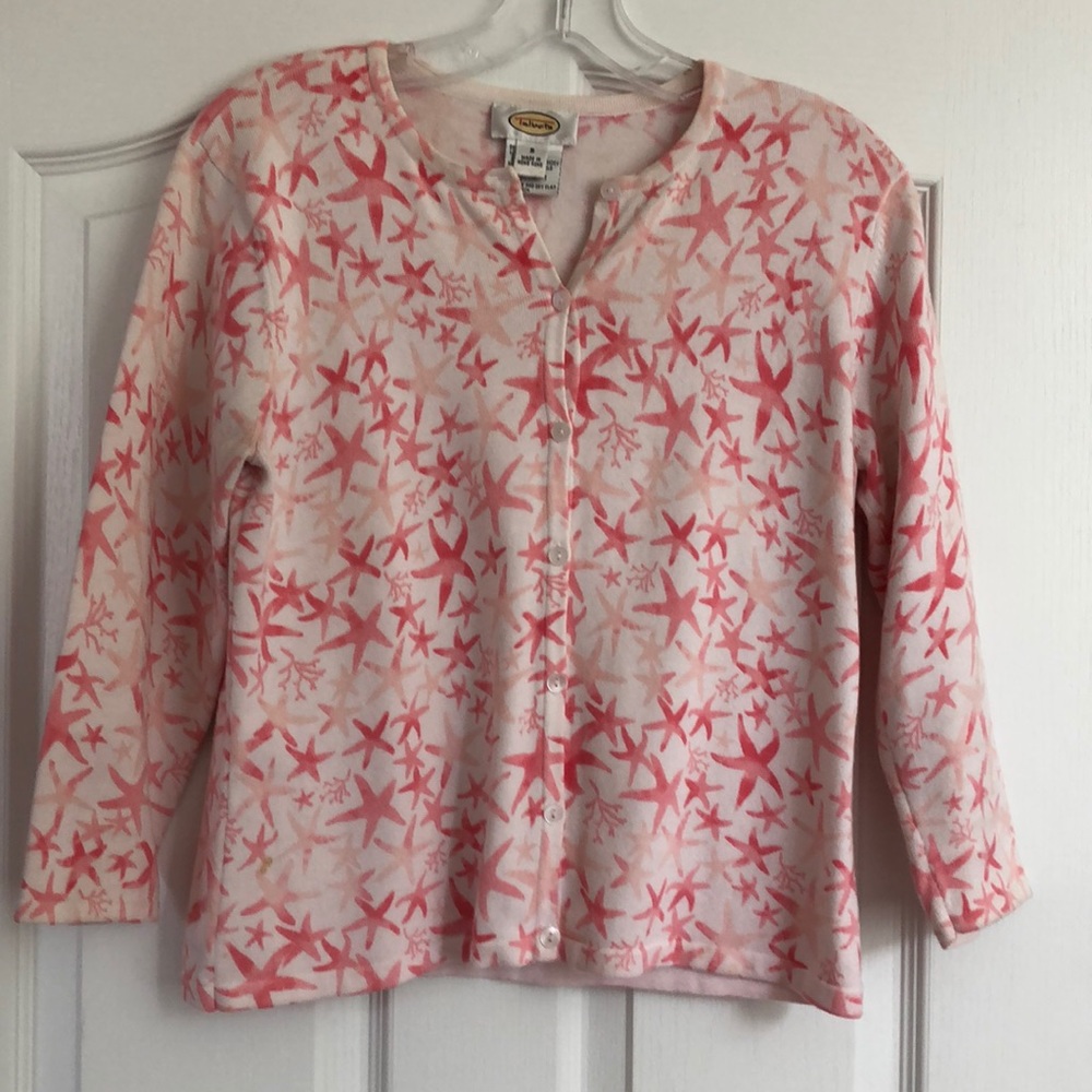 Talbots pink and white cardigan sweater size Small